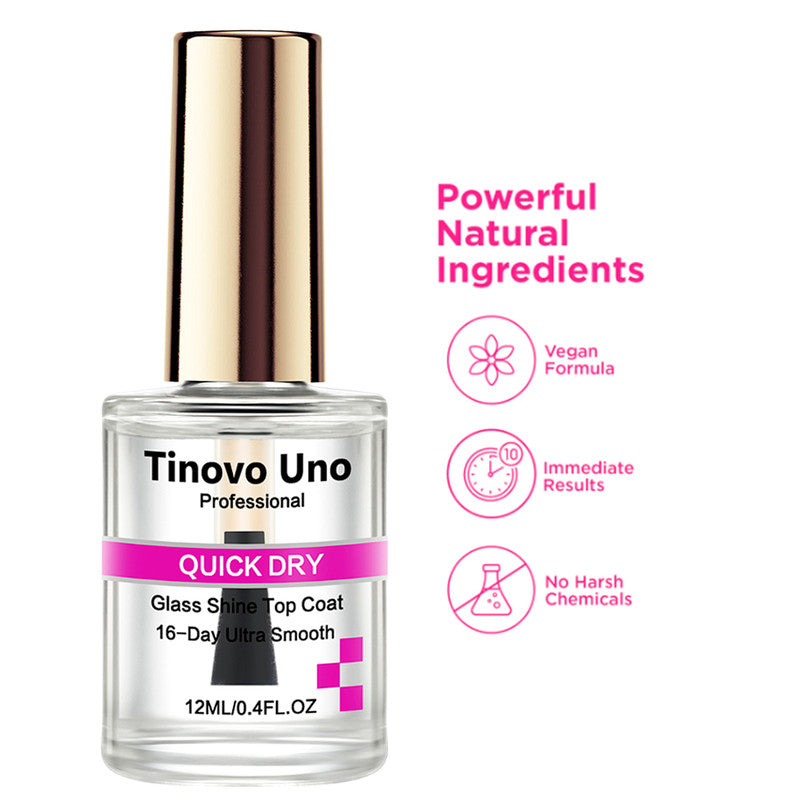 Tinovo Uno Quick Dry Top Coat, Ultra Shine Normal Nail Polish Finish, 15ML Nail Repair Care Calcium Protein Natural Dry