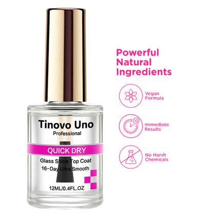 Tinovo Uno Quick Dry Top Coat, Ultra Shine Normal Nail Polish Finish, 15ML Nail Repair Care Calcium Protein Natural Dry