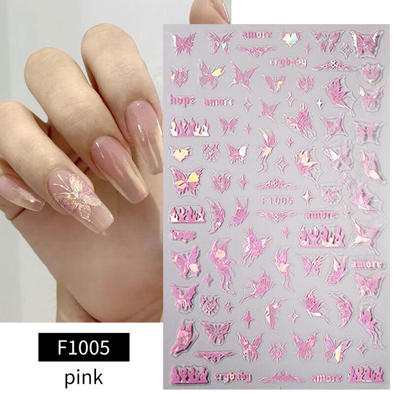 3D Nail Sticker Star Heart Silver Moon Self-Adhesive Sliders Manicure Nail Decal