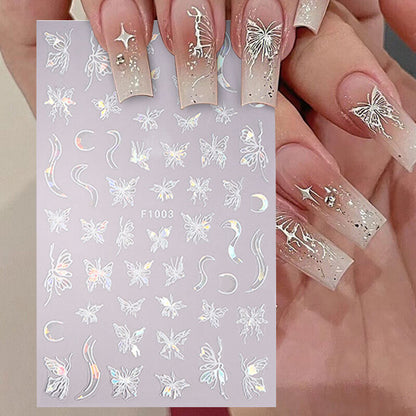 3D Nail Sticker Star Heart Silver Moon Self-Adhesive Sliders Manicure Nail Decal