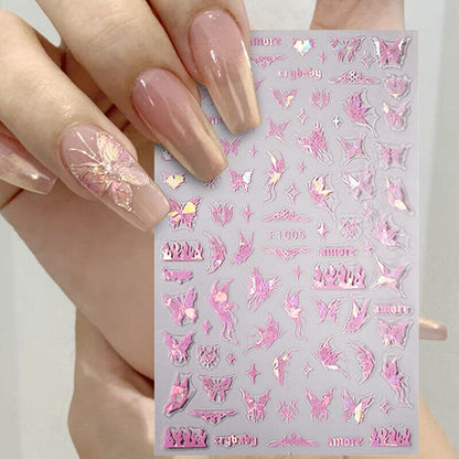 3D Nail Sticker Star Heart Silver Moon Self-Adhesive Sliders Manicure Nail Decal