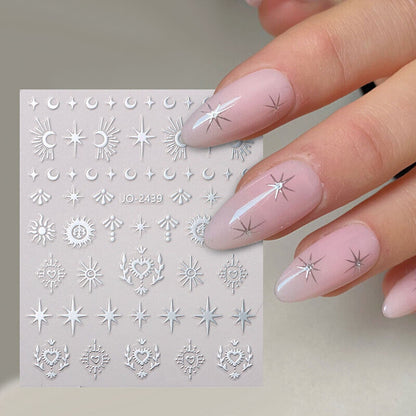 3D Nail Sticker Star Heart Silver Moon Self-Adhesive Sliders Manicure Nail Decal