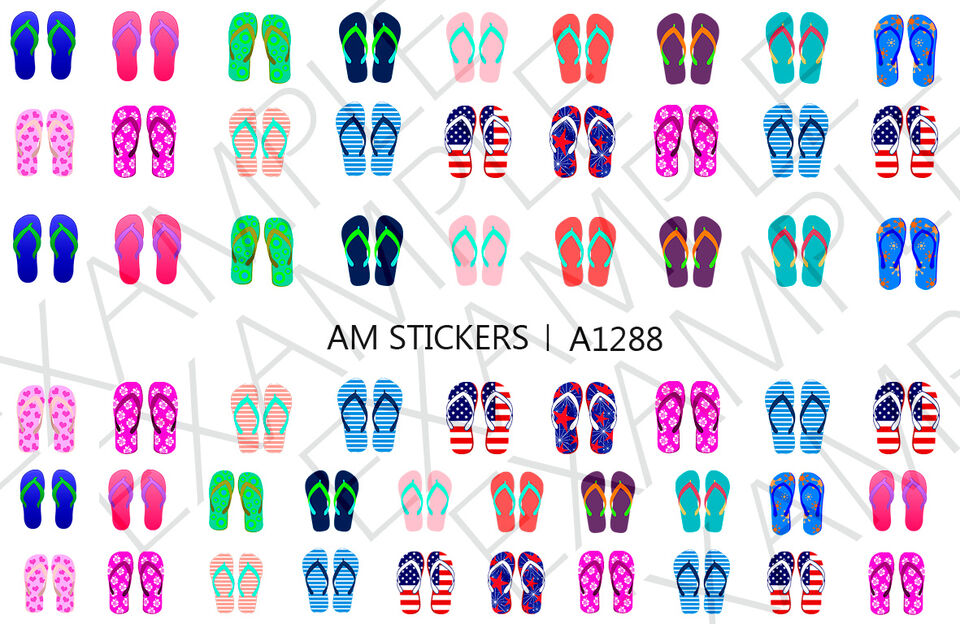 Flip Flops Nail Art Stickers Transfers Decals Set of 54