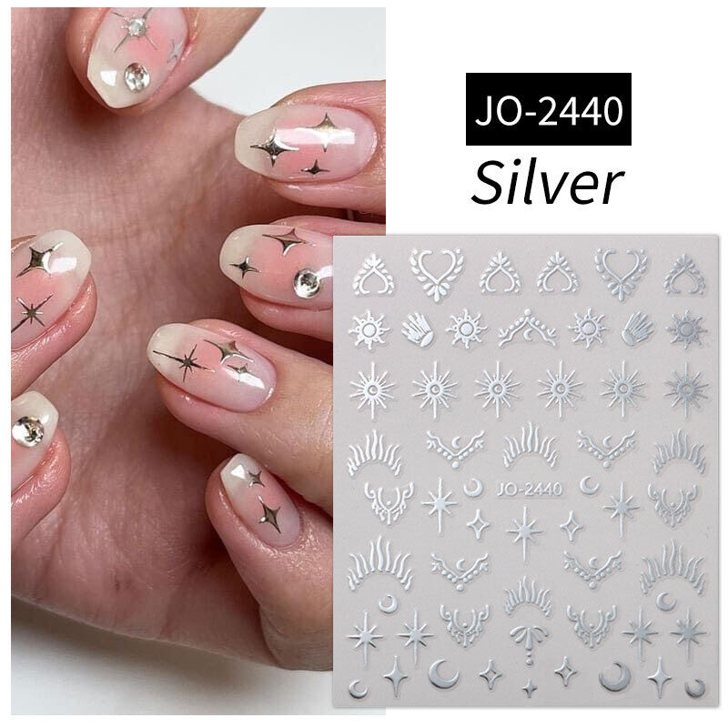 3D Nail Sticker Star Heart Silver Moon Self-Adhesive Sliders Manicure Nail Decal